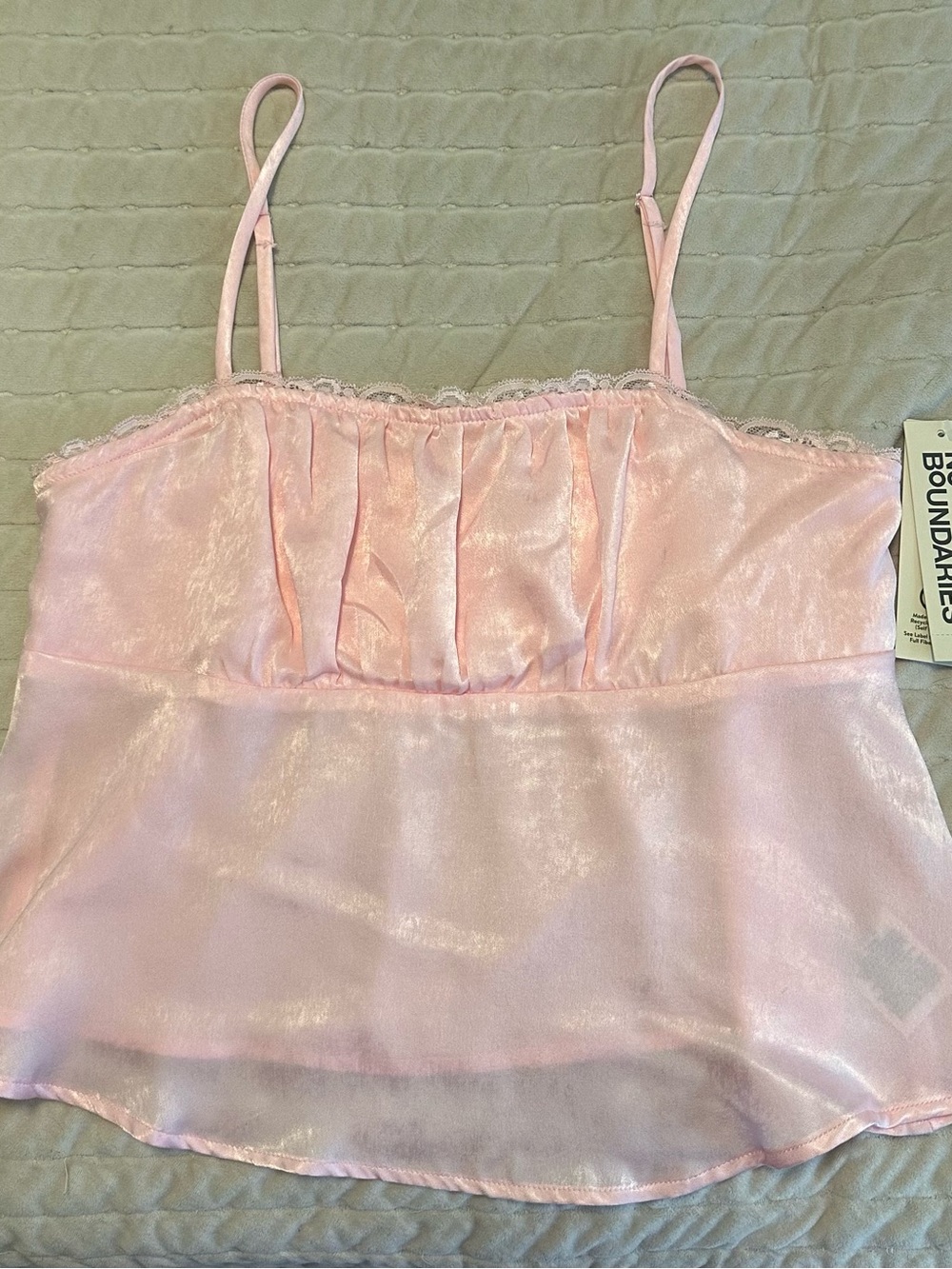 No Boundaries Light Pink Satin Lace-Trim Cami